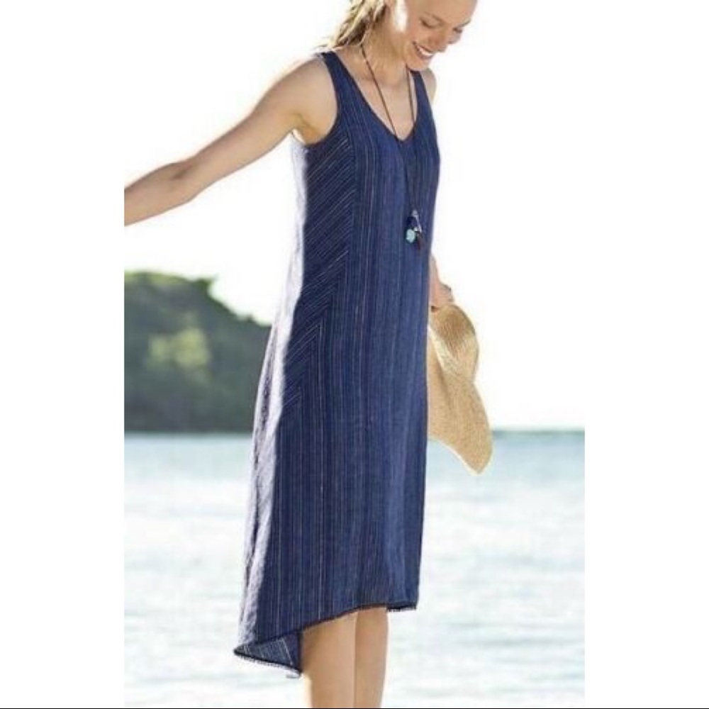 Navy Blue Sleeveless Linen-Blend Maxi Dress